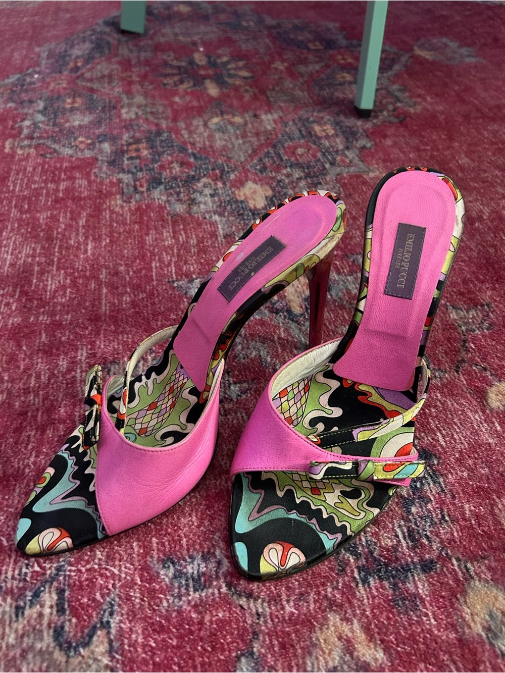 Emilio Pucci Pink Multicolor Printed Slip-On Stiletto Heels